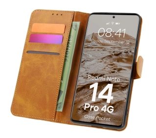 Bizon z klapką Pocket do Xiaomi Redmi Note 14 Pro 4G Brązowy