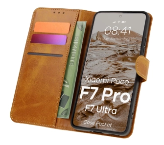 Etui Bizon z klapką Pocket do Poco F7 Pro/F7 Ultra Brązowy