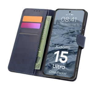 Bizon z klapką Pocket do Xiaomi 15 Ultra Granatowy