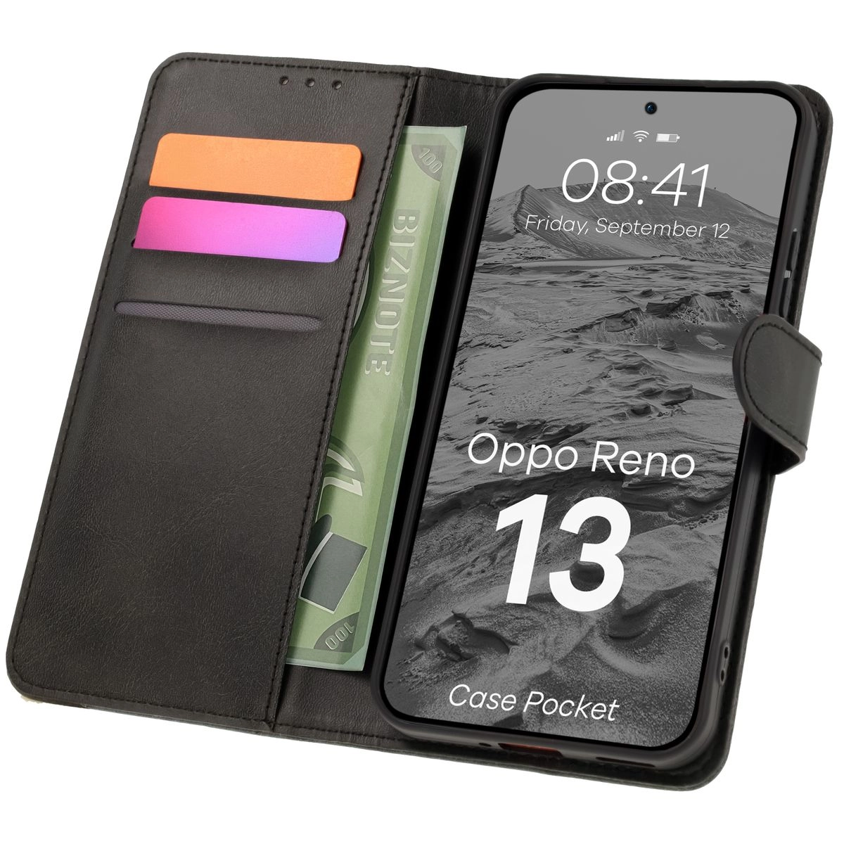 Etui Bizon z klapką Pocket do Oppo Reno13 Czarny