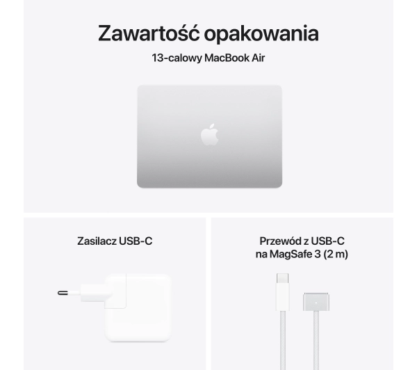 Apple MacBook Air 2025 13,6" M4 16GB RAM 256GB Dysk macOS Srebrny 70W Funkcje AI - Kup na Raty - RRSO 0%