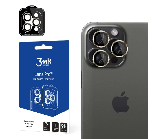 3MK Ochrona na obiektyw aparatu z ramką montażową Lens Protection Pro iPhone 15 Pro Max 6.7" ciemnozłoty/dark gold