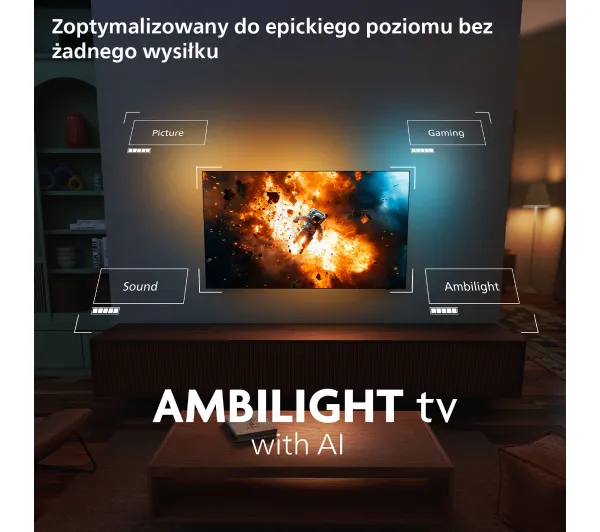 Philips 77OLED910/12 77" OLED 4K 144Hz Google TV Funkcje AI Ambilight Dolby Vision Dolby Atmos Dźwięk B&W HDMI 2.1 - Kup na Raty - RRSO 0%