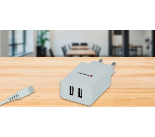 Swissten 22053000 2x USB-A 2,1A Biały