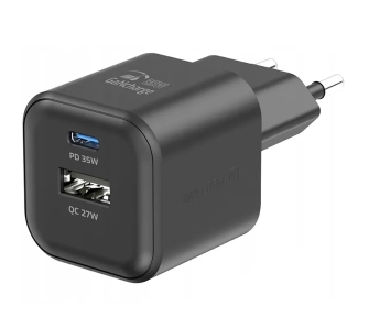 Ładowarka sieciowa Swissten 22071210 GaN 1x USB-C 35W PD 1x USB-A 27W QC Czarny