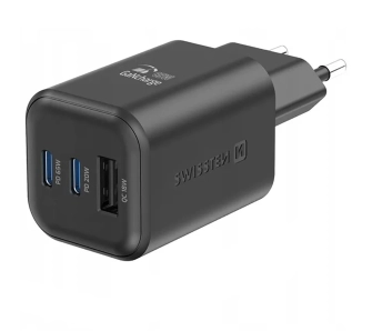 Ładowarka sieciowa Swissten 22071410 GaN 2x USB-C 65W PD 1x USB-A 18W QC Czarny