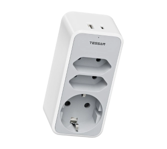 Gniazdo sieciowe Tessan TS-330-C 3 gniazda 1x USB-A 1x USB-C 15W Biały