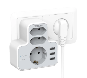 Gniazdo sieciowe Tessan TS-327 3 gniazda 3x USB-A Biały