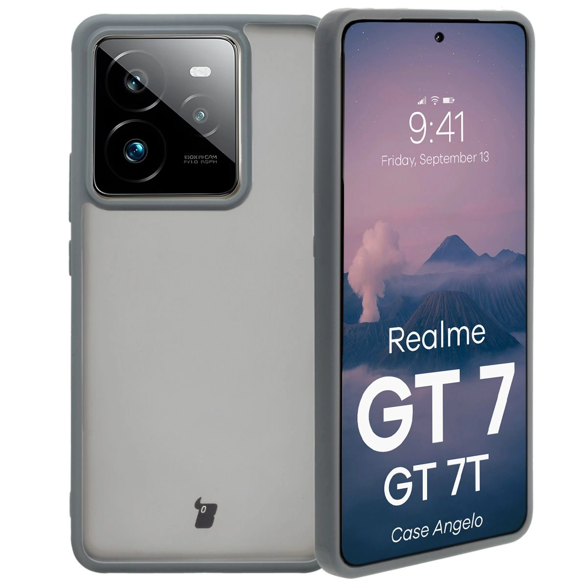 Etui Bizon Angelo do Realme GT 7 / Realme GT 7T z szarą ramką