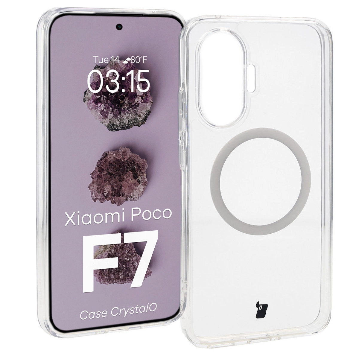 Etui Bizon CrystalO z MagSafe do Xiaomi POCO F7 Przezroczyste