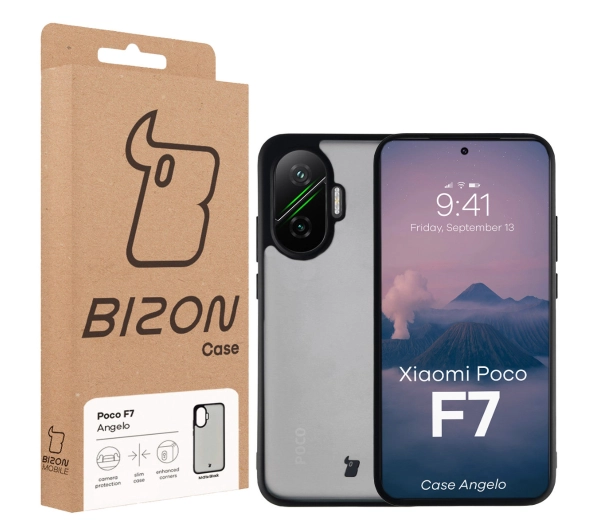 Bizon Angelo do Xiaomi POCO F7 Przydymione z czarną ramką