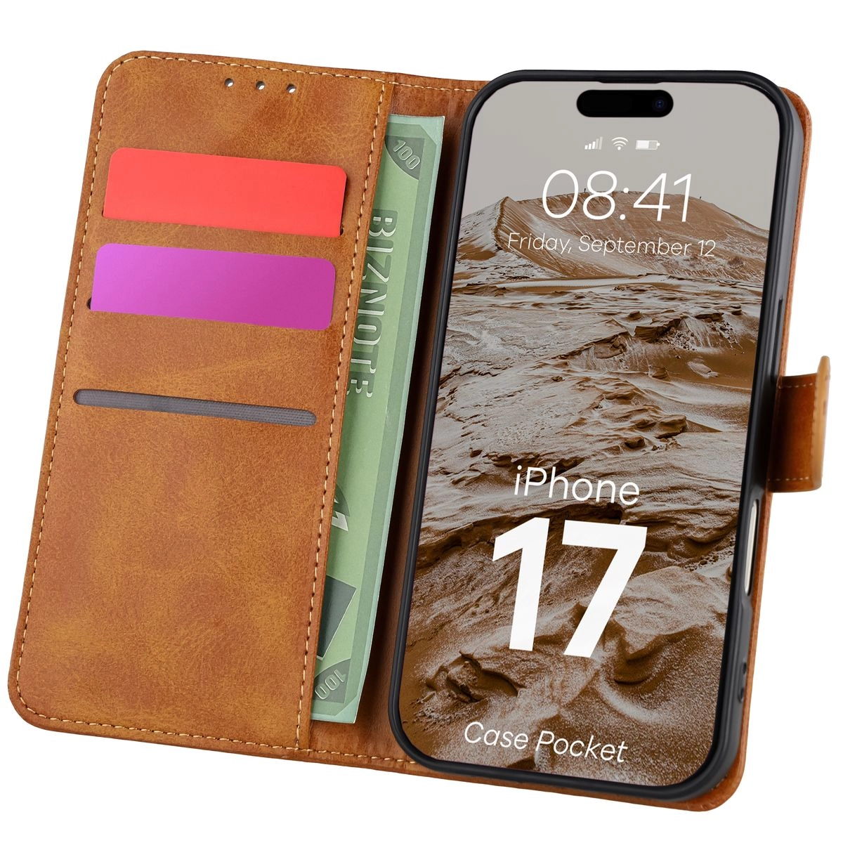 Etui Bizon z klapką Pocket do Apple iPhone 17 Brązowy