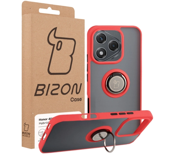 Bizon z uchwytem na palec Hybrid Ring do Honor 400 Lite 5G Przydymione z Czerwoną ramką