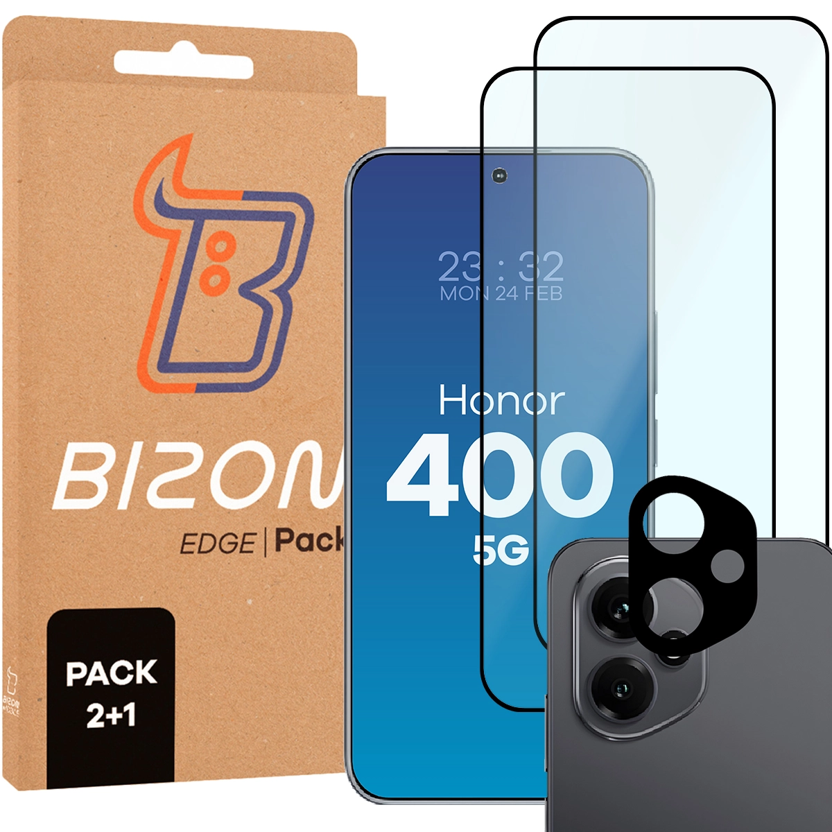 Zestaw ochronny Bizon 2x szkło + szybka na aparat Edge 2 Pack do Honor 400 5G