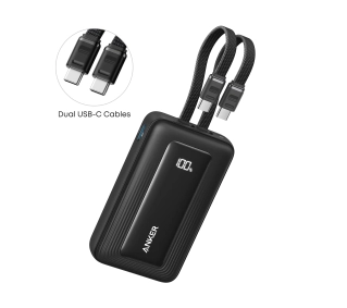 Anker Zolo (A1680H12) 10000mAh 30W wbudowany 2x kabel USB-C Czarny