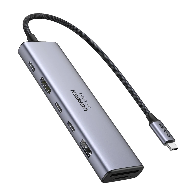 Hub USB UGREEN Revodok 7w1 USB-C do 2x USB-C 3.2 USB-A 3.2 HDMI 4K 60Hz SD/TF PD 100W Szary