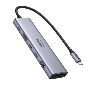 Hub USB UGREEN Revodok 7w1 USB-C do 2x USB-C 3.2 USB-A 3.2 HDMI 4K 60Hz SD/TF PD 100W Szary