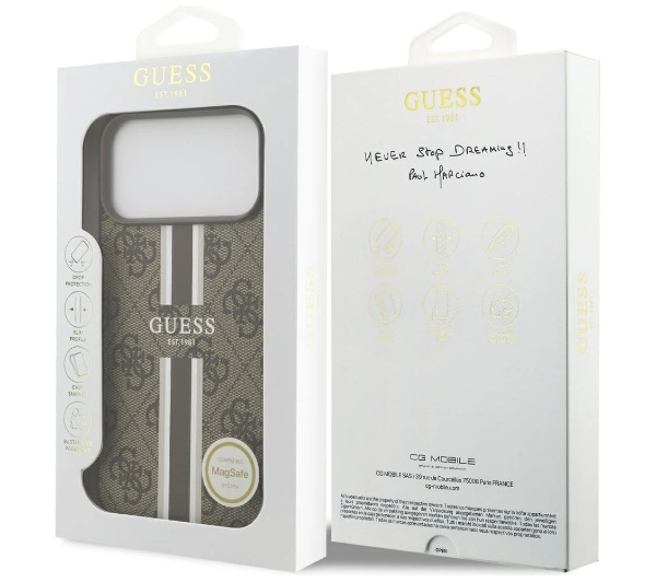 Guess 4G Printed Stripes MagSafe do iPhone 17 Pro Max Brązowy