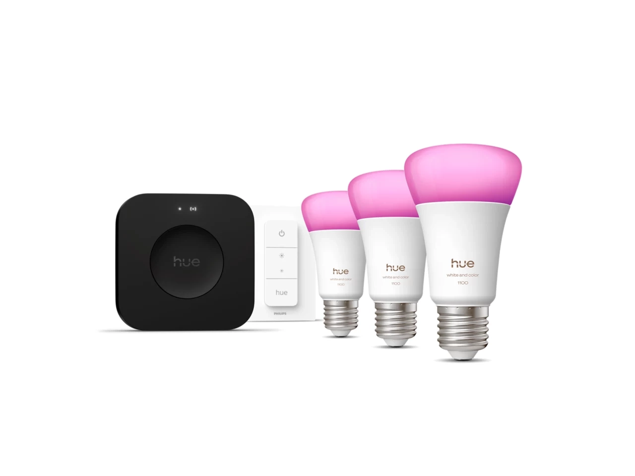 Żarówka LED Philips Hue White and Colour Ambiance 3 inteligentne żarówki E27 + Dimmer switch + Bridge Pro