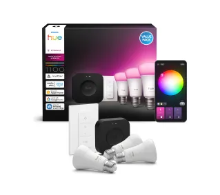 Philips Hue White and Colour Ambiance 3 inteligentne żarówki E27 + Dimmer switch + Bridge Pro - Kup na Raty - RRSO 0%