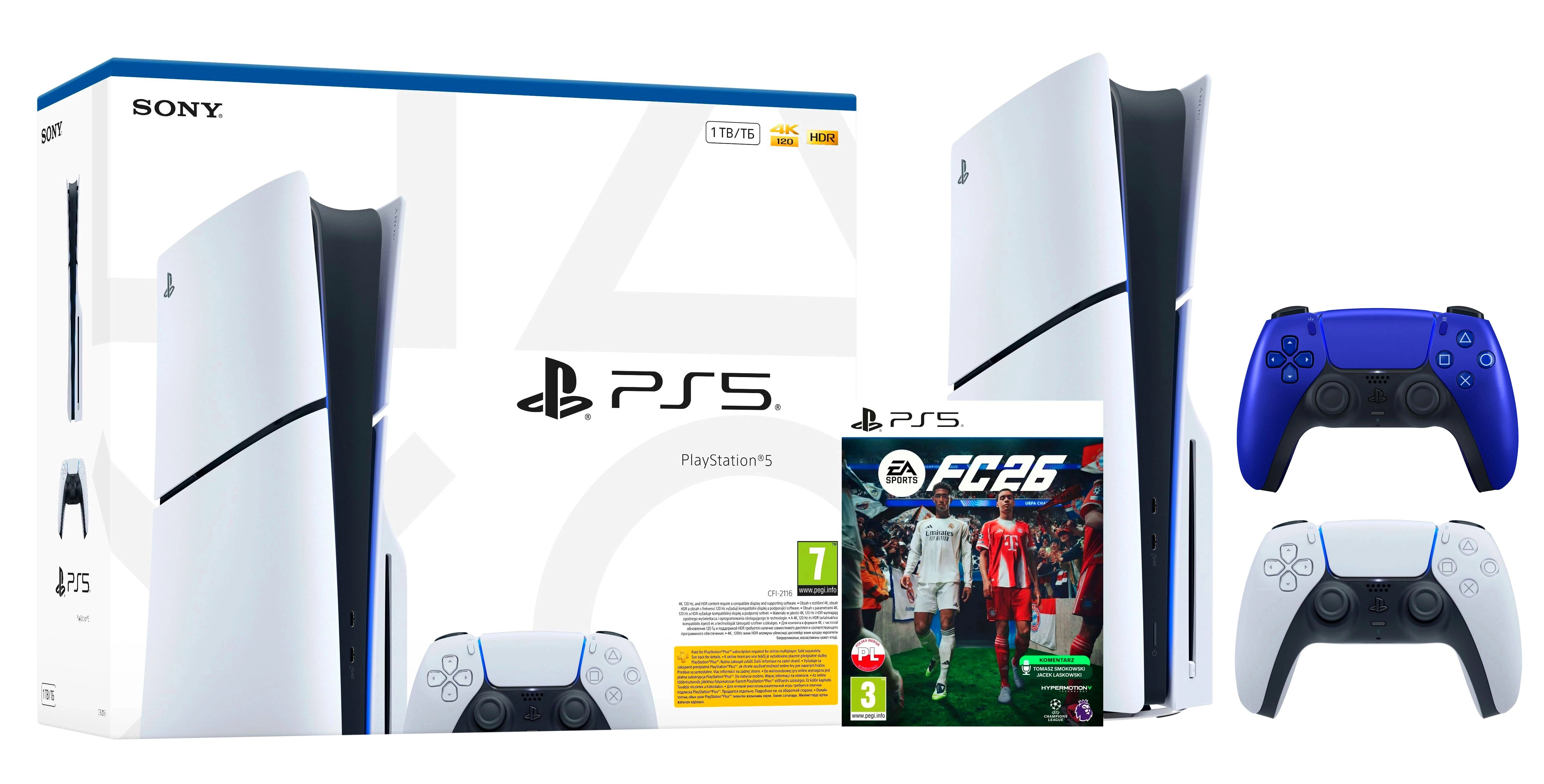 Konsola Sony PlayStation 5 Slim E Chassis (PS5) 1TB z napędem + Dodatkowy Pad Wieczorny kobalt + EA SPORTS FC 26
