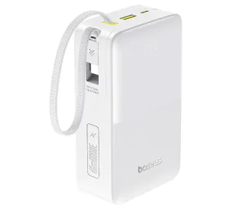 Powerbank Baseus EnerFill FC51 Bipow 2 Pro 30000mAh 22,5W Cyfrowy wyświetlacz, Wbudowany kabel USB-C Biały