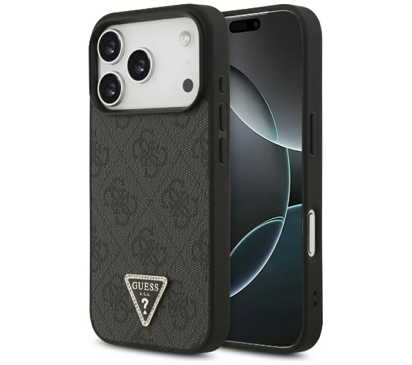 Guess Leather 4G Triangle Strass MagSafe do iPhone 17 Pro czarny