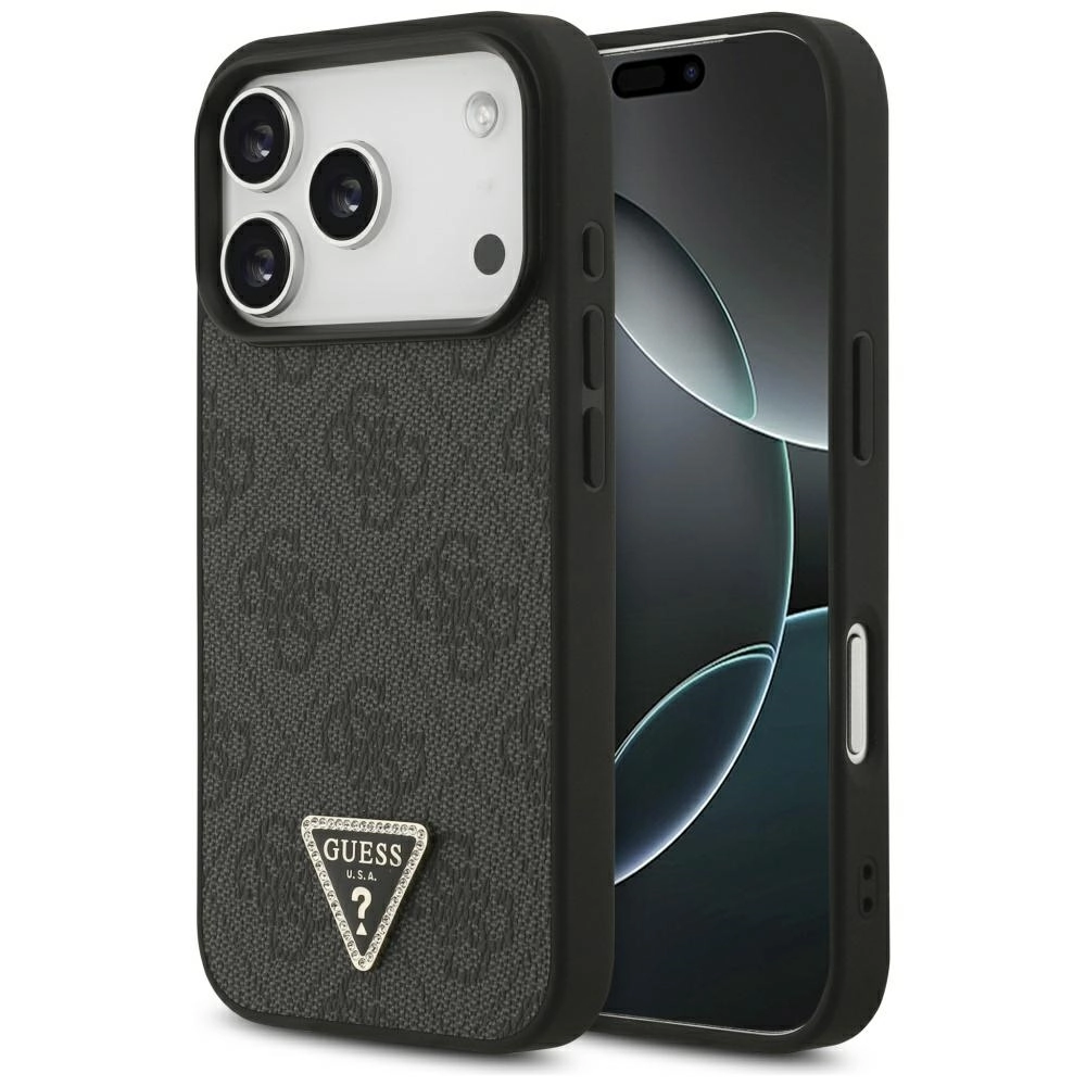 Etui Guess Leather 4G Triangle Strass MagSafe do iPhone 17 Pro czarny