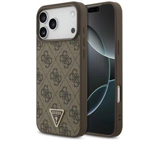 Guess Leather 4G Triangle Strass MagSafe do iPhone 17 Pro Max brązowy