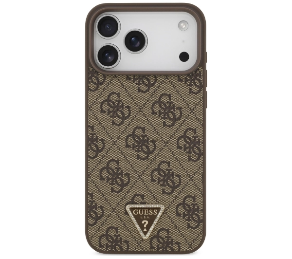 Guess Leather 4G Triangle Strass MagSafe do iPhone 17 Pro Max brązowy