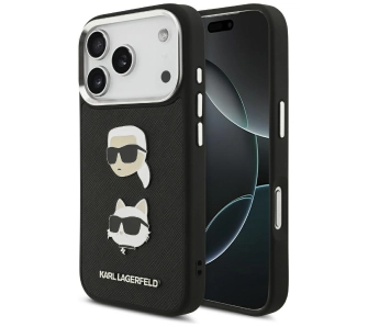 Etui Karl Lagerfeld FW Grained Karl & Choupette Heads Pins & Logo do iPhone 17 Pro Czarny