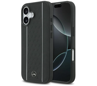 Etui Mercedes-Benz Leather Star Pattern Stripes MagSafe do iPhone 17 czarny