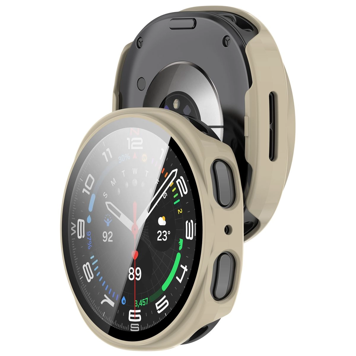 Nakładka na tarczę Bizon ze szkłem do Samsung Galaxy Watch 8 40 mm beżowy