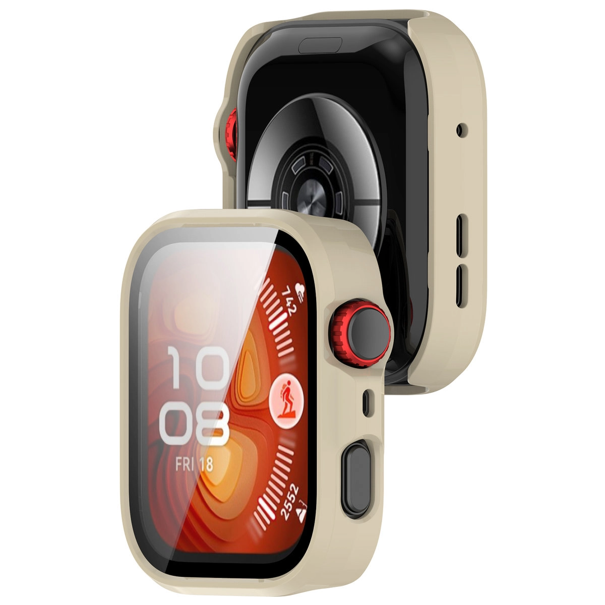 Nakładka na tarczę Bizon ze szkłem do Huawei Watch Fit 4 Pro beżowy