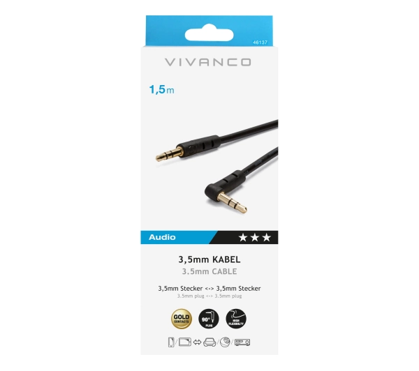 Vivanco 46137 jack 3,5mm Kątowy 1,5m Czarny