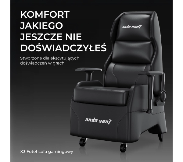 Anda Seat X3 Gaming Sofa Elegant Black Gamingowy do 120kg Skóra Eco Czarny - Kup na Raty - RRSO 0%