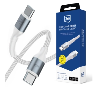 Kabel 3mk Hyper Cable N-SERIES USB-C do USB-C 1m 20V/5 A 100W Biały