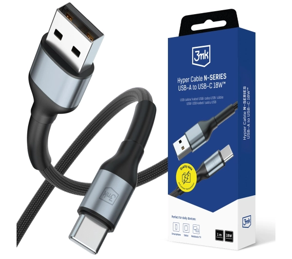Kabel USB 3MK USB-A - USB-C 1 m Czarny (3MK17474)