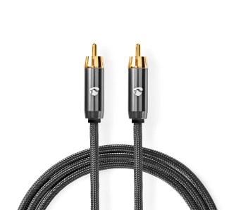 Kabel coaxialny Nedis CATB24100GY50 ProfiGold Subwoofer RCA 5m Srebrny