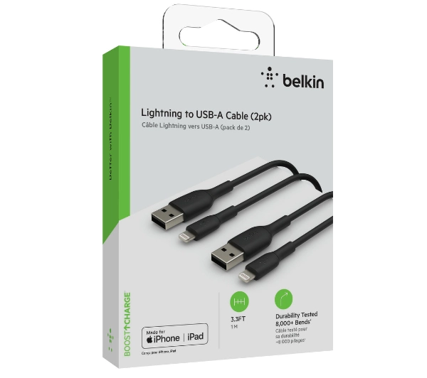 Belkin USB-A do Lightning 12W 1m Czarny 2 szt.