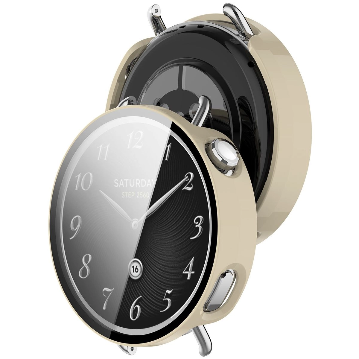 Nakładka na tarczę Bizon ze szkłem do Xiaomi Watch S4 41mm Beżowy