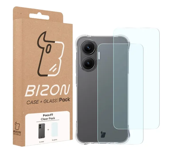 Bizon elastyczne etui Salpa + 2x szkło hartowane Clear Pack do POCO F7