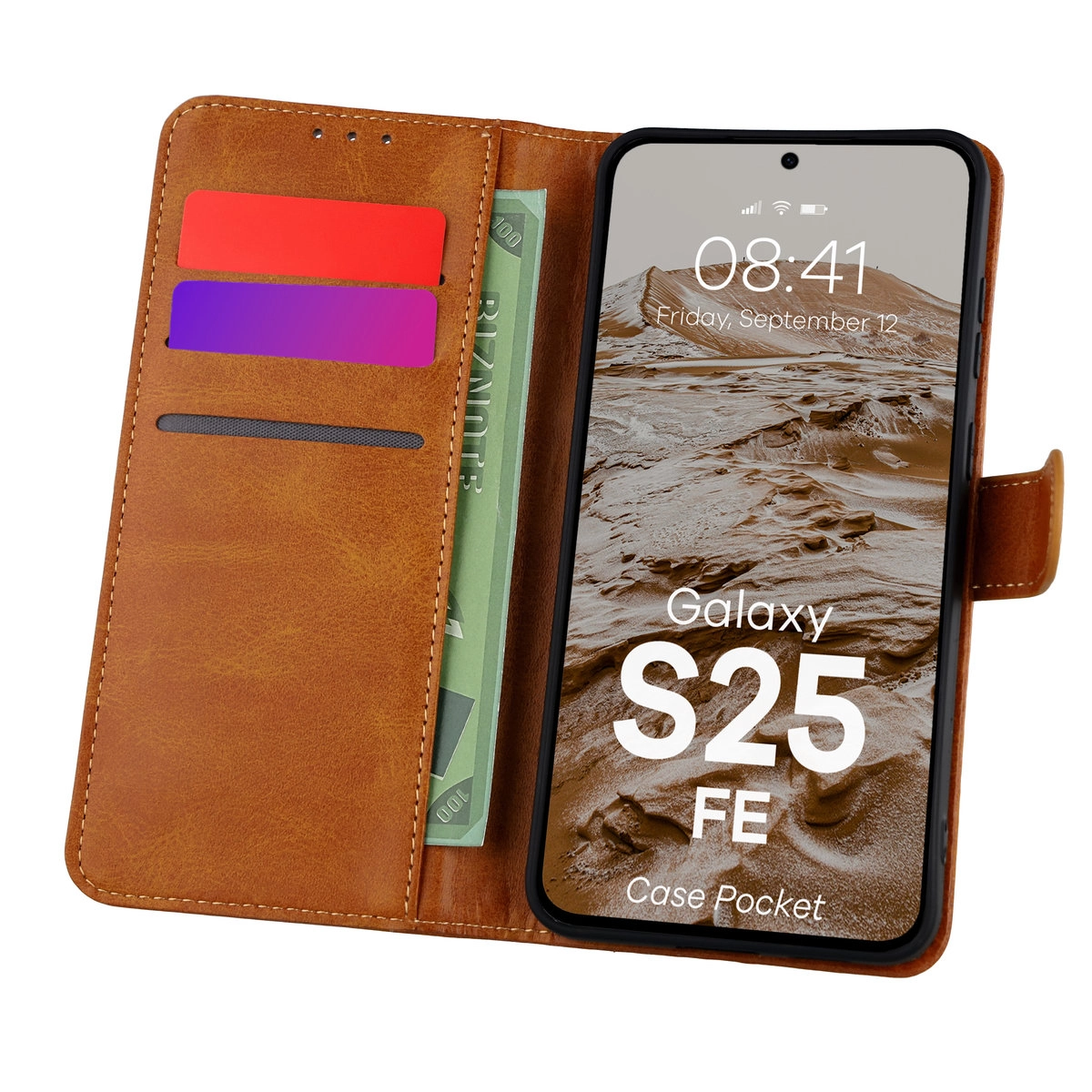 Etui Bizon z klapką Pocket do Samsung Galaxy S25 FE Brązowy