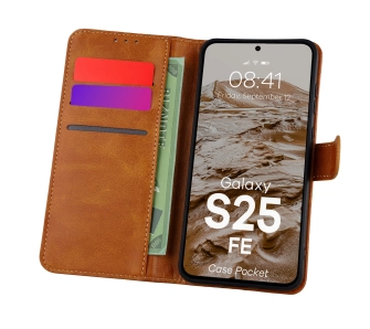 Etui Bizon z klapką Pocket do Samsung Galaxy S25 FE Brązowy