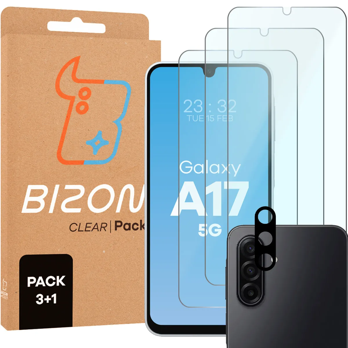 Zestaw ochronny Bizon 3x Szkło hartowane + szybka na aparat Samsung Galaxy A17 5G