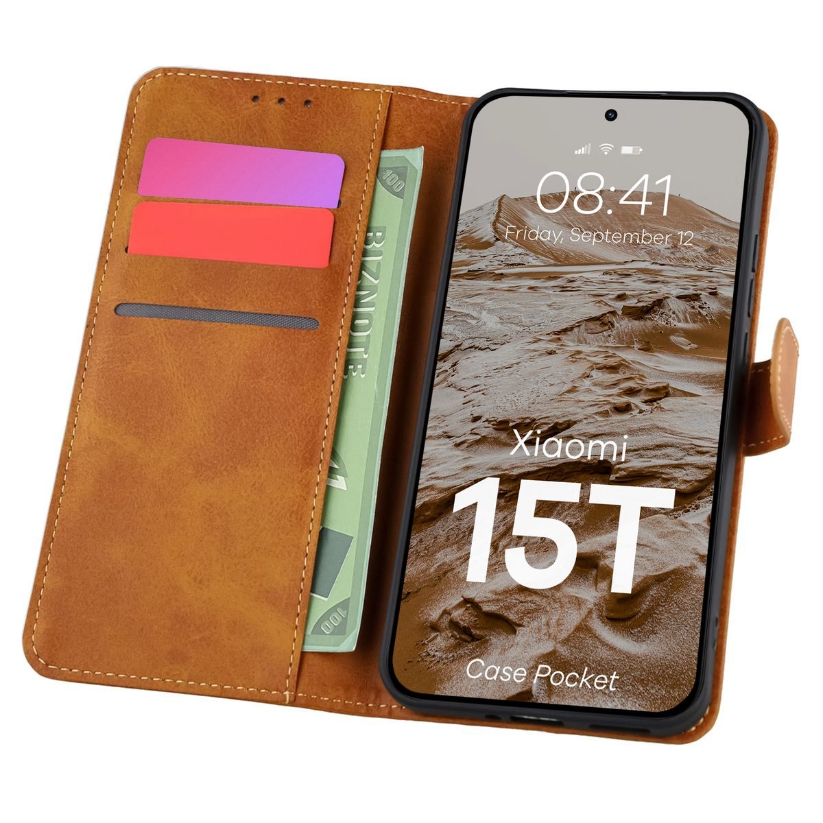 Etui Bizon z klapką Pocket do Xiaomi 15T Brązowy