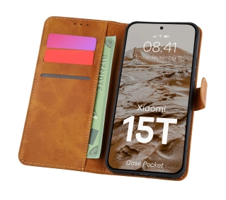Bizon z klapką Pocket do Xiaomi 15T Brązowy