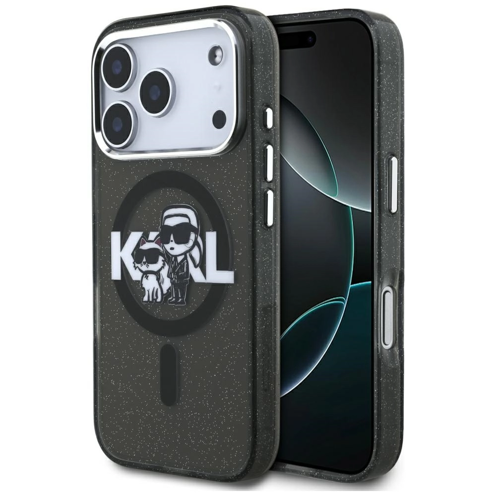 Etui Karl Lagerfeld IML Glitter Karl & Choupette Sketch Logo MagSafe do iPhone 17 Pro Czarny
