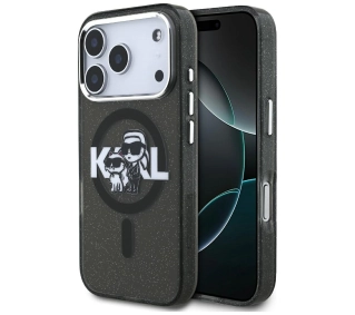 Karl Lagerfeld IML Glitter Karl & Choupette Sketch Logo MagSafe do iPhone 17 Pro Czarny