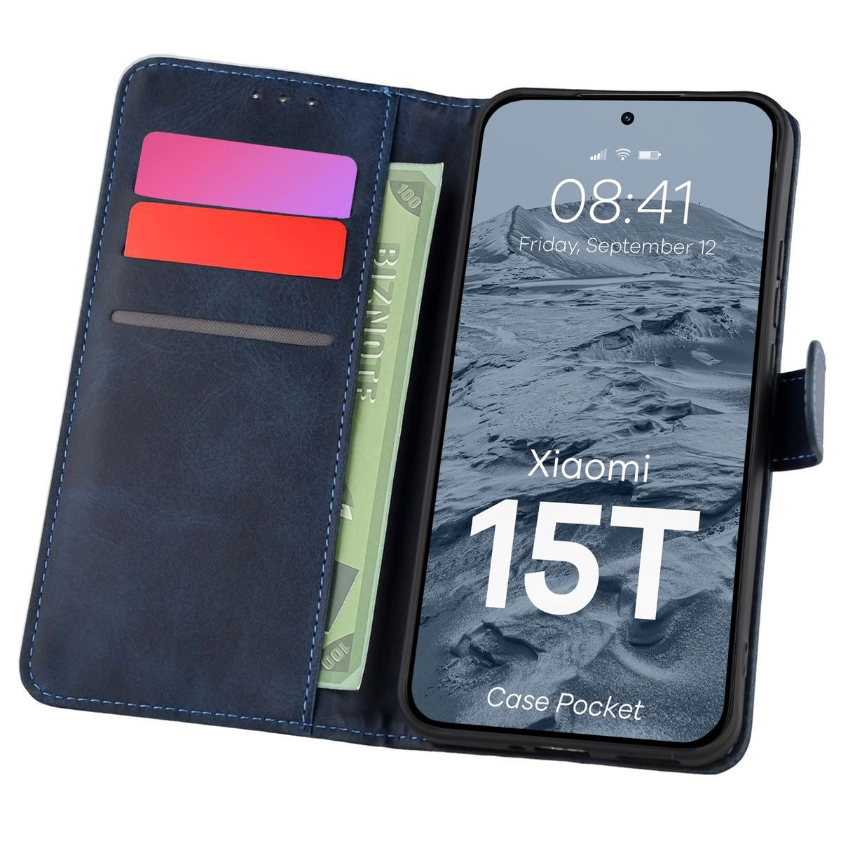 Etui Bizon z klapką Pocket do Xiaomi 15T Granatowy
